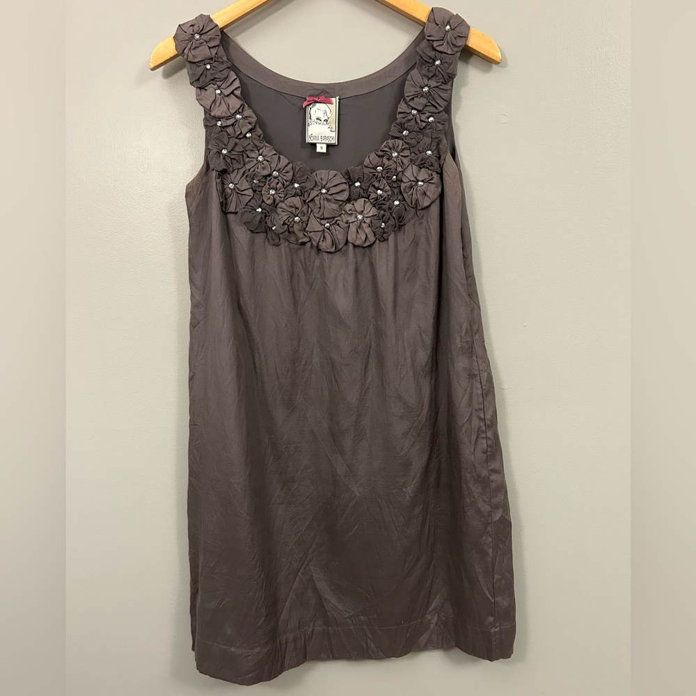 Yoana Baraschi Charcoal Embellished Mini Dress Size Small Silk Blend